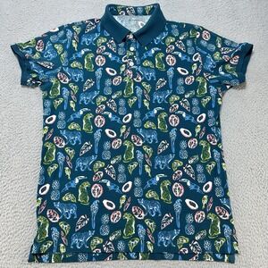 Bonobos Polo Shirt Mens Medium Slim Fit Golf Animal Print AOP Performance Parrot